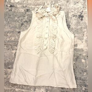 J.Crew 100% silk ruffled sleeveless blouse, light gray, size 0